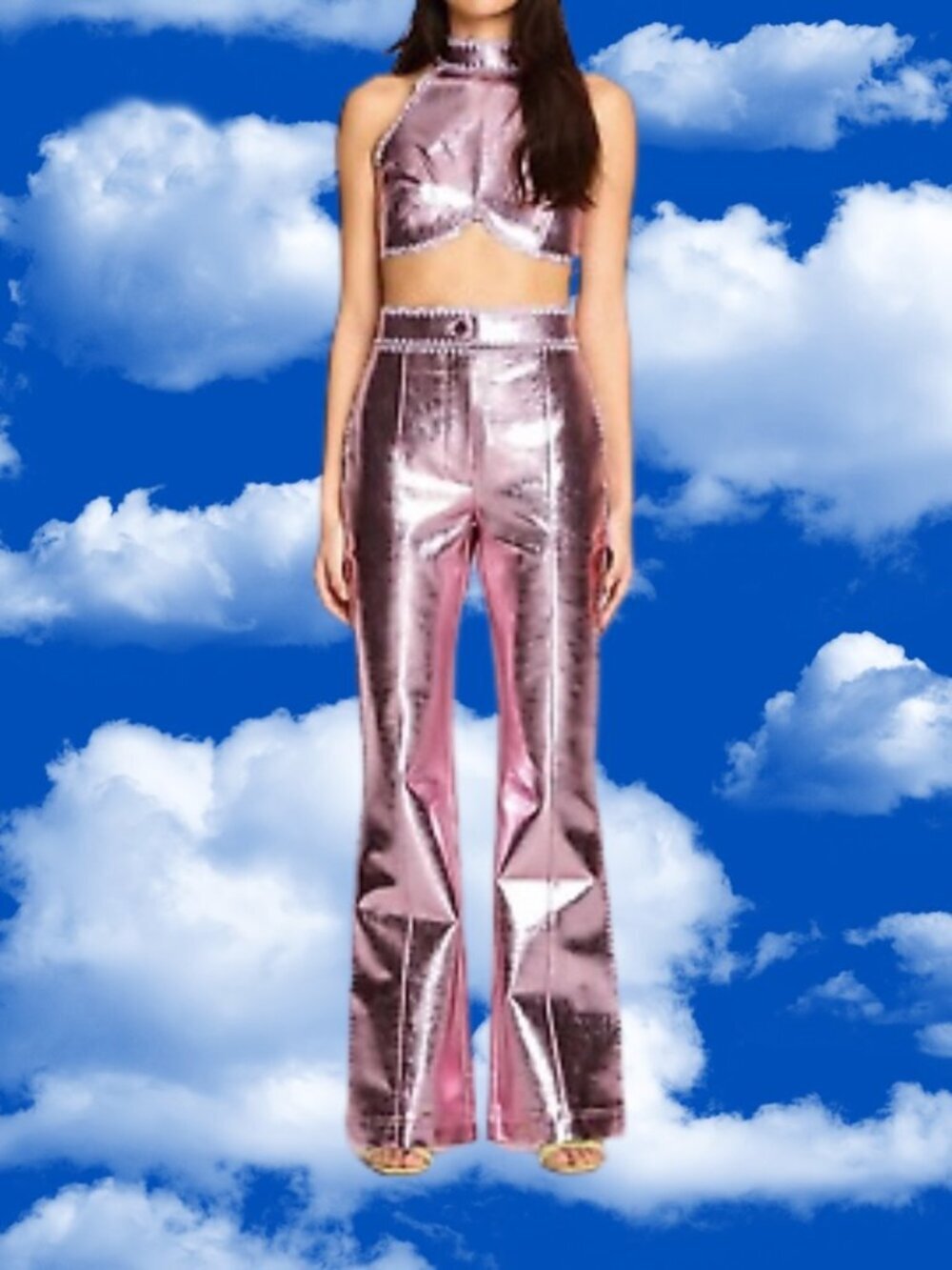alice McCALL Cool Cat Metallic Pink High Waist Flared Pants Size 2 MSRP $600 NWT